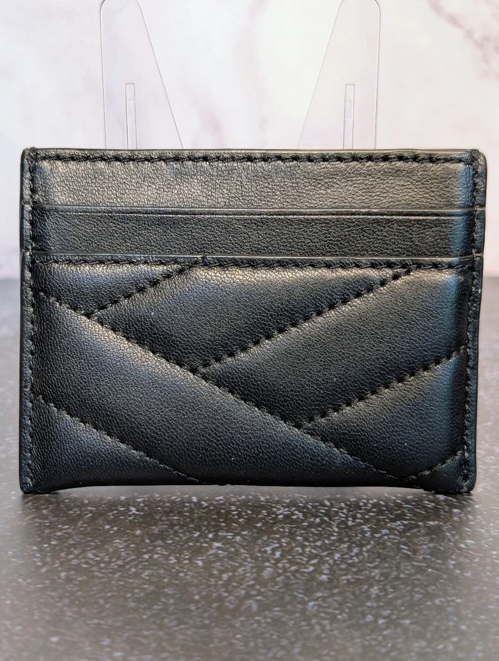 Tory Burch Black Quilted Calf Leather Card Holder